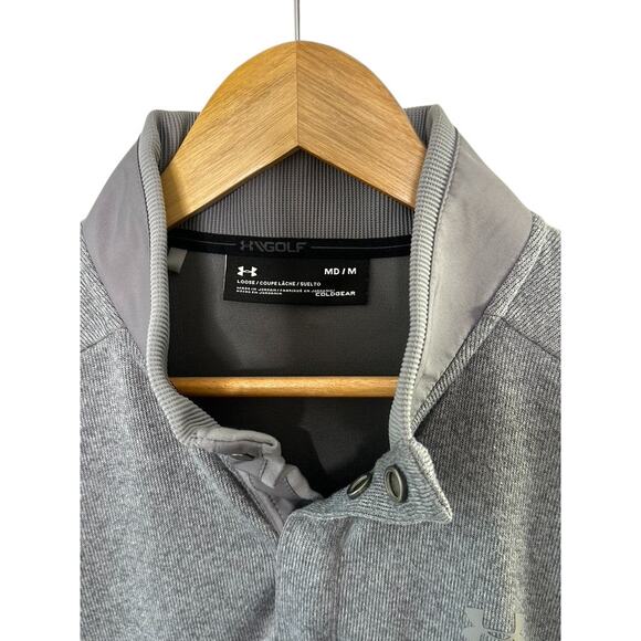 Under Armour GOLF ColdGear Loose Fit Gray 1/4 Snap Long Sleeve Pullover Shirt M - Picture 4 of 5